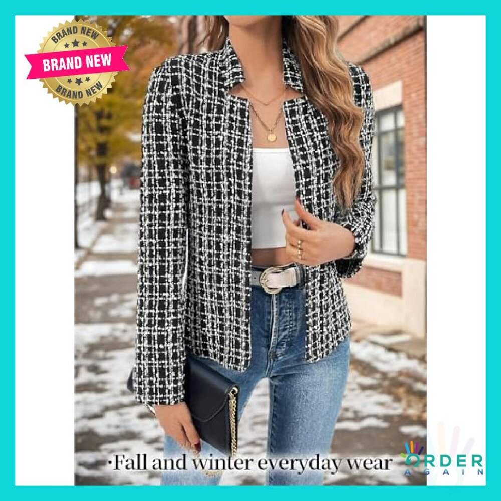 Tweed Blazer Jacket Warm Fully Lined Open Front C… - image 3